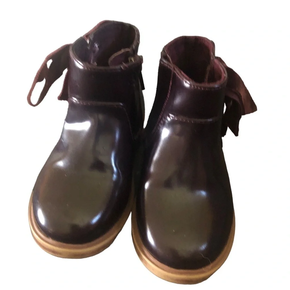 Zara Baby Side  Zip Burgundy Booties Sz 6/22 Velvet Lace Up Leather